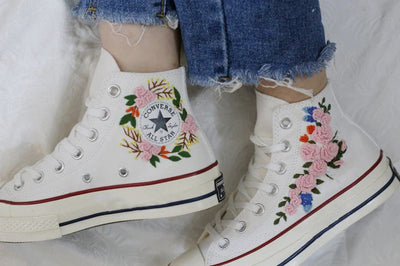 Pink Rose Wreath Converse Embroidery