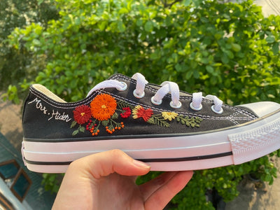 Orange & Red Floral Converse Embroidery