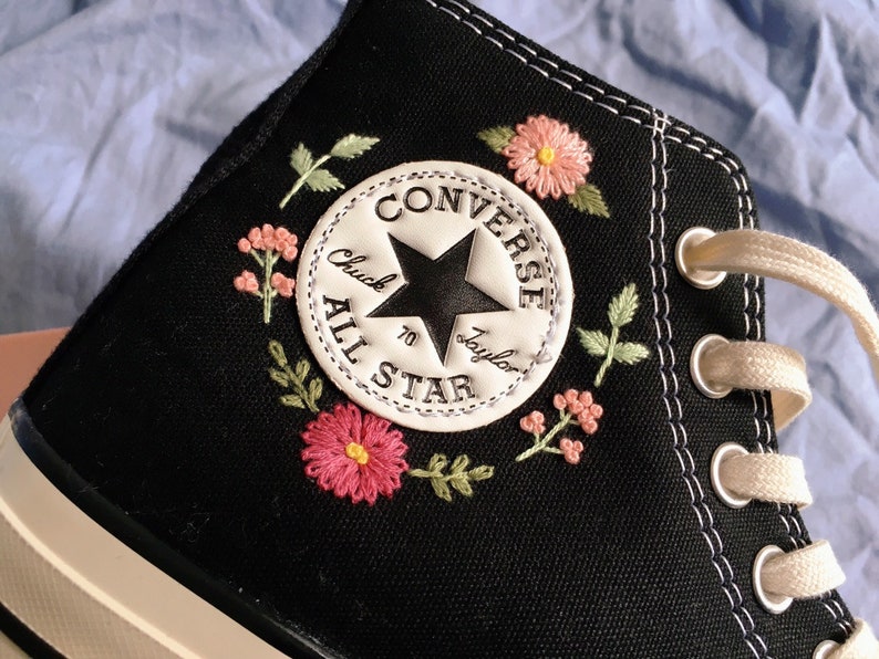 Pink and Yellow Flowers Converse Embroidery