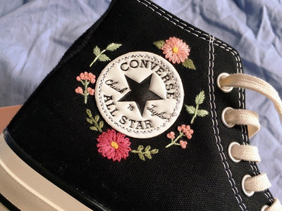 Pink and Yellow Flowers Converse Embroidery