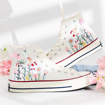 Bridal Flowers Embroidered Converse Shoes