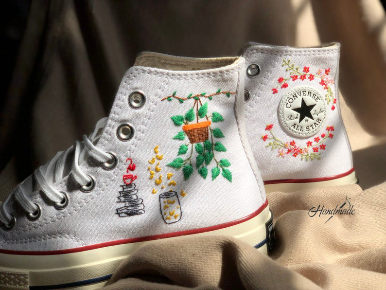 Hanging Plant Book Lover Converse Embroidery