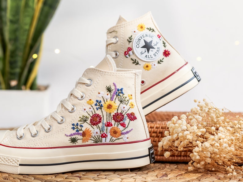 Colorful Wildflower Converse Embroidery