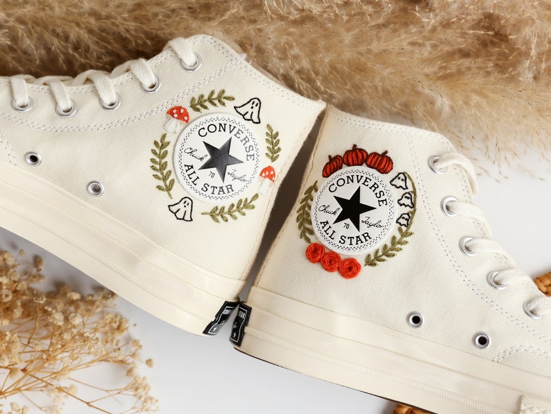 Ghosts and Mushrooms Evil Eye Embroidered Shoes Custom High Tops