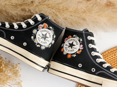 Converse Embroidery Bee Colorful Mushroom Garden High Tops