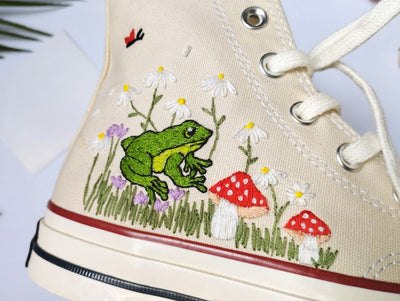 Converse High Tops Mushrooms And Frogs Embroidery