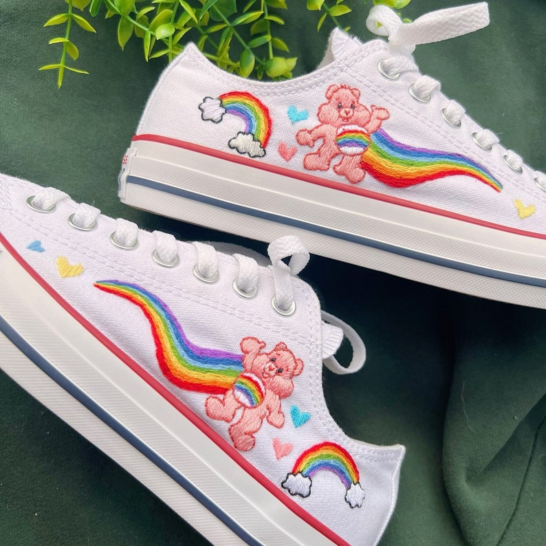 Embroidered Converse/Custom Bear And Rainbow