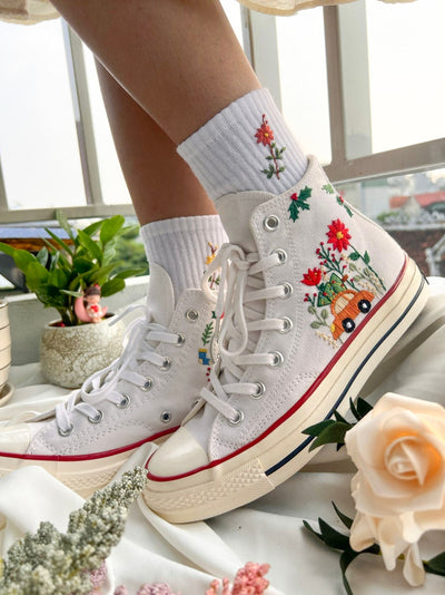 Flower and Car Converse Embroidery