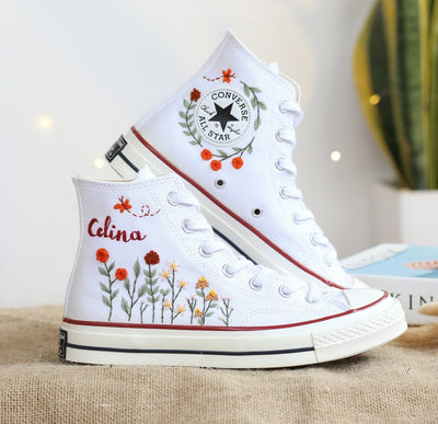 Orange Wildflower Meadow Converse Embroidery