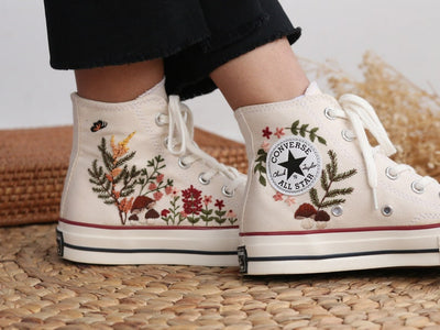 Mushroom and Wildflower Converse Embroidery