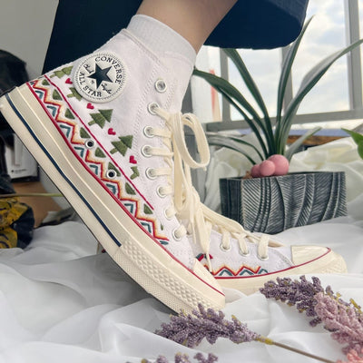 Converse Embroidered Pine Tree And Reindeer