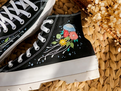 Jellyfish and Flowers Converse Embroidery