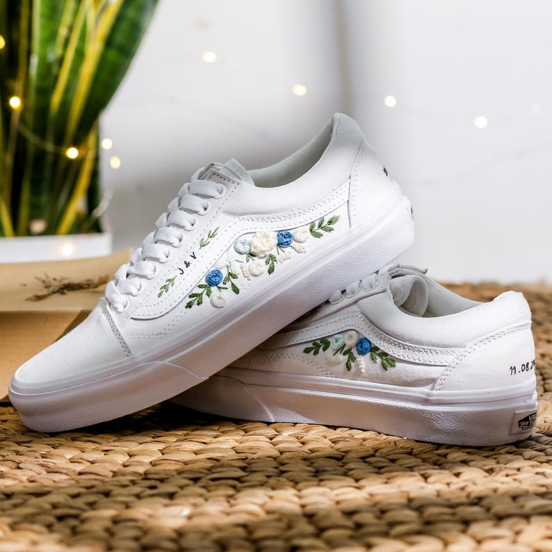 Blue White Rose Wedding Converse Embroidery