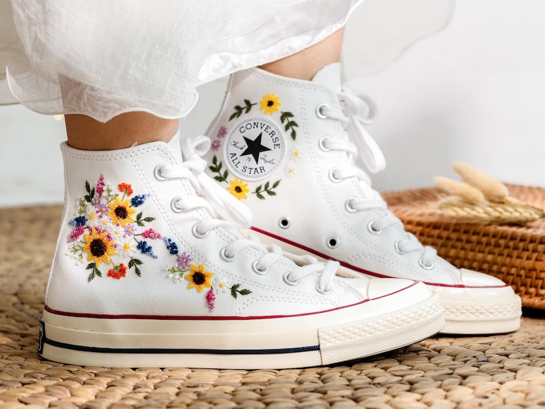 Lavender Sunflower Embroidered Converse