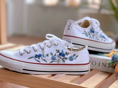 Blue Floral Converse Embroidery