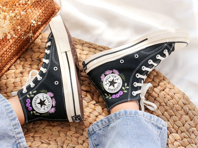 Purple Wildflower Converse Embroidery