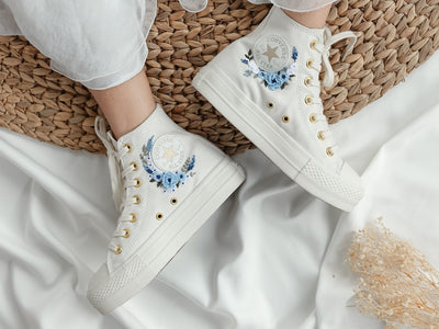 Blue Roses Wedding Converse Embroidery
