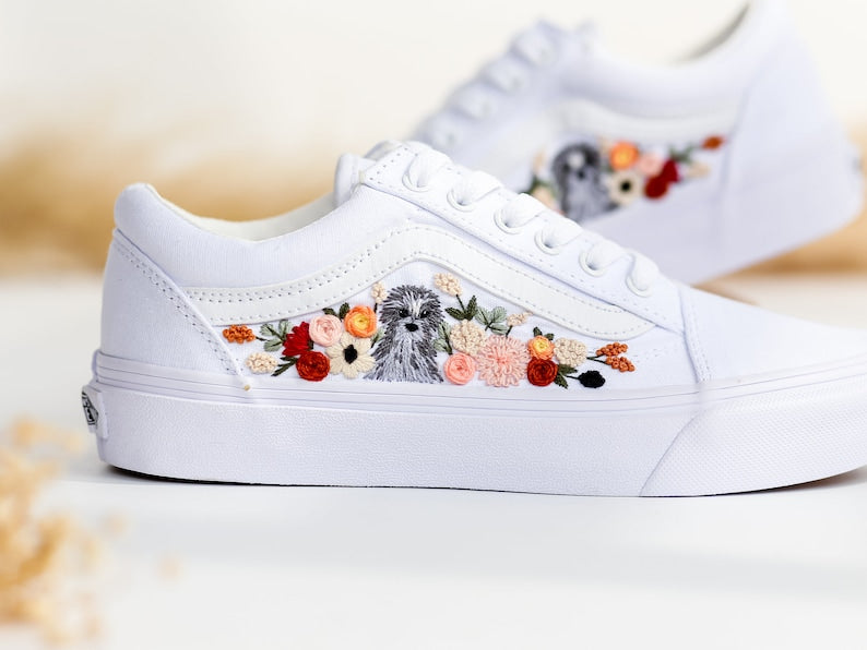 Dog & FLower Embroidered Vans