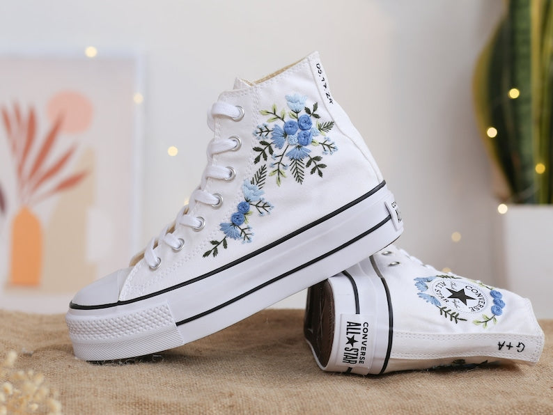 Blue Roses Wedding Converse Embroidery