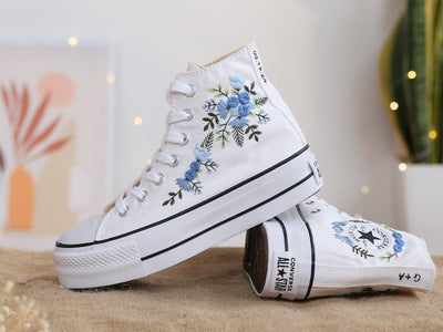 Blue Roses Wedding Converse Embroidery
