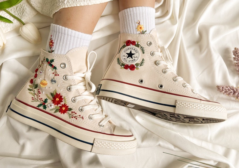 Floral Christmas Converse Embroidery