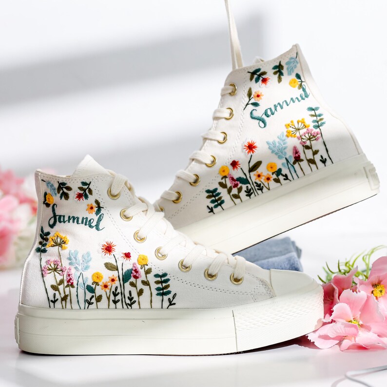 Bridal Flower Embroidered Converse Shoes