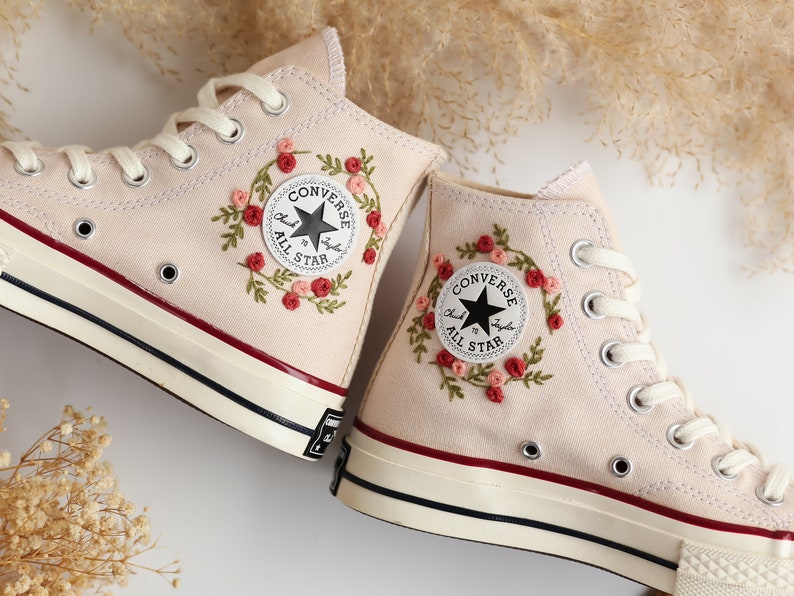 Mushrooms and Flower Embroidered Converse High Top