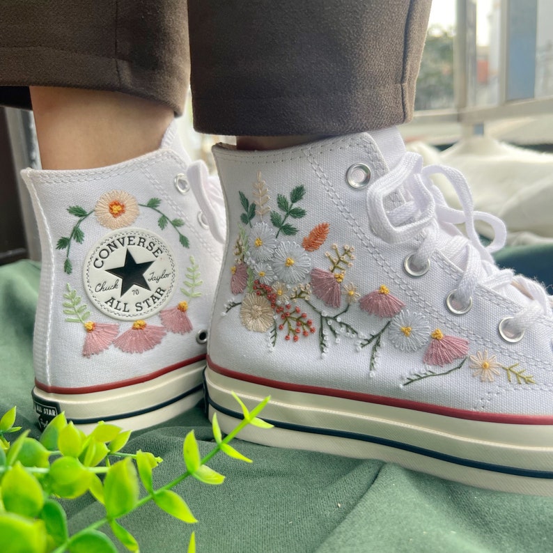 Pastel Cosmos Daisy Converse Embroidery