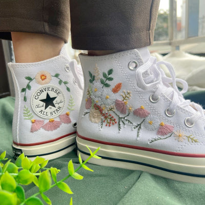 Pastel Cosmos Daisy Converse Embroidery