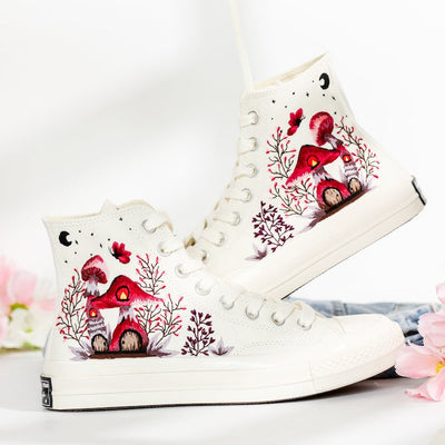 Red Mushrooms Embroidered Converse Shoes