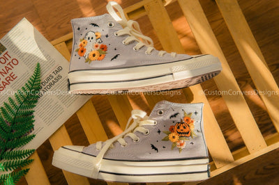 Converse High Tops Embroidered Sunflowers And Ghosts