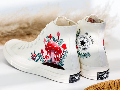 Red Mushroom Embroidered Converse High Top