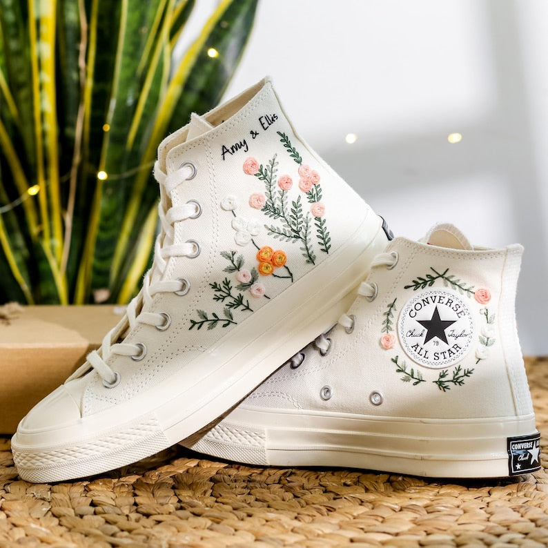 Custom Wedding Converse Embroidered Flowers