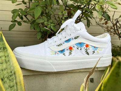 Embroidered Vans Sweet Blue Flower Garden