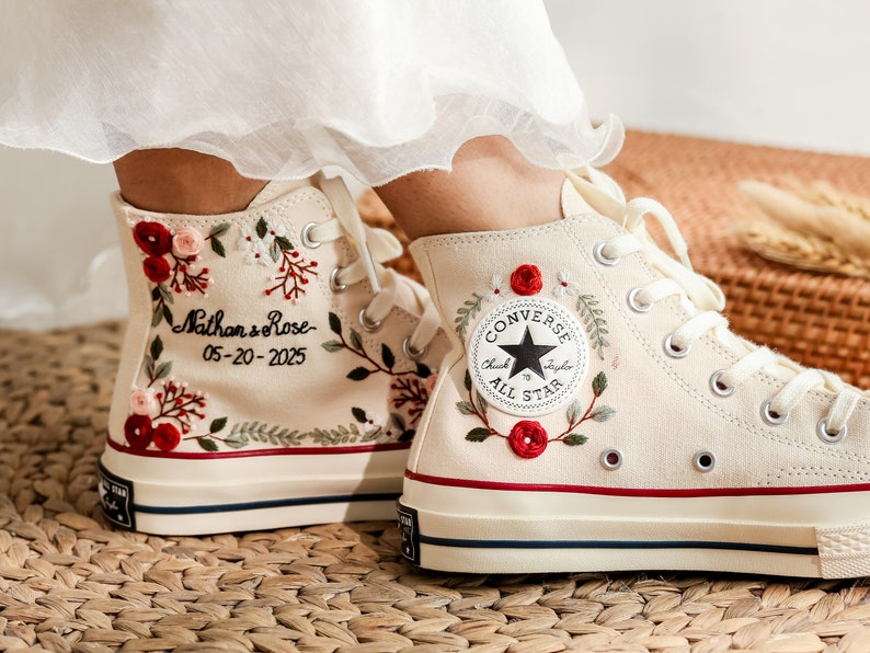Red and Pink Flower Converse Embroidery