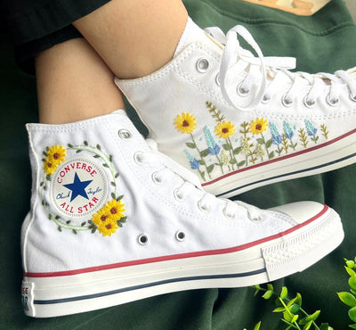 Sunflowers and Blue Flowers Converse Embroidery