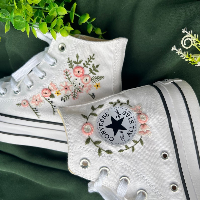 Pastel Pink Roses Converse Embroidery