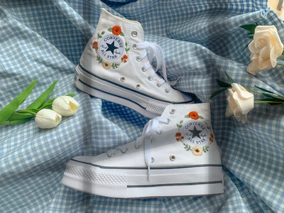 Red & Orange Flowers Converse Embroidery