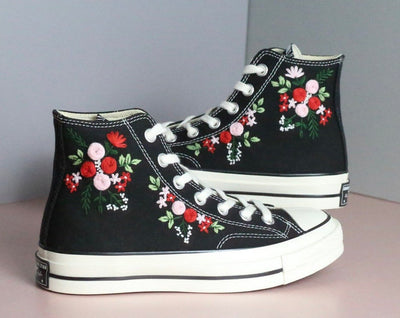 Red Rose Bouquet Converse Embroidery