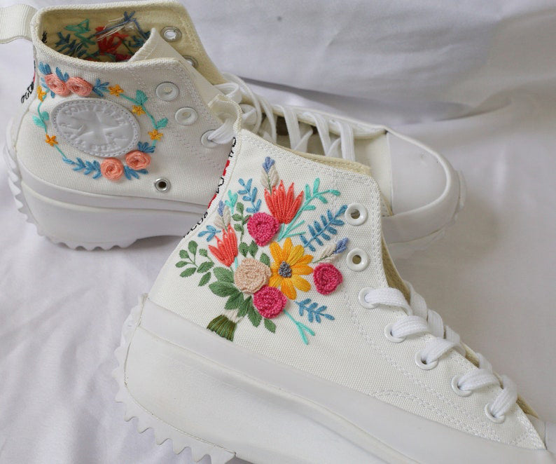 Rose Sunflower Bouquet Converse Embroidery