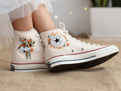 Flowers Embroidered Sneakers for Bride