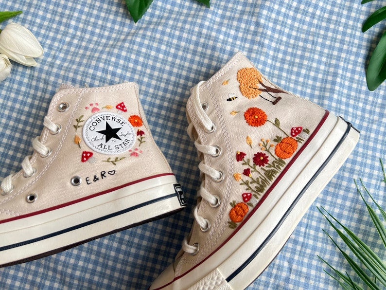 Bird and Flowers Converse Embroidery