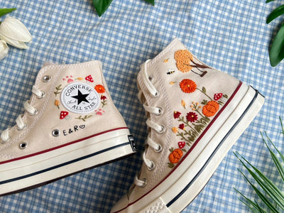 Bird and Flowers Converse Embroidery