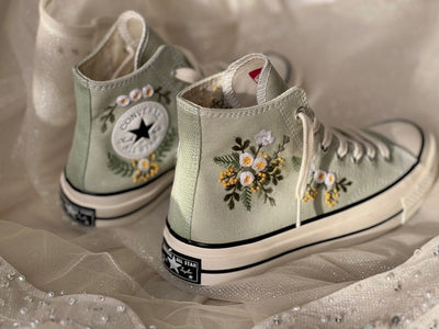 White and Yellow Flower Converse Embroidery