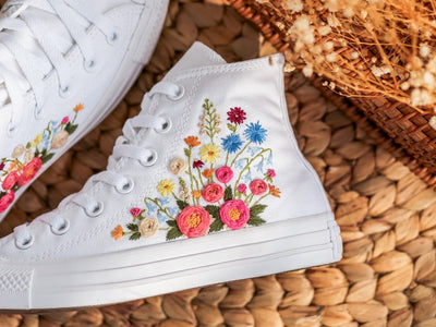 Colorful Rose Bouquet Converse Embroidery