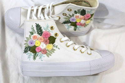 Pastel Rose Wreath Converse Embroidery
