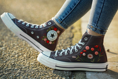 Daisy Poppy Meadow Converse Embroidery
