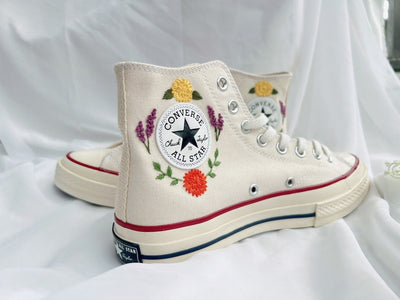Black Cat & Orange Flowers Converse Embroidery