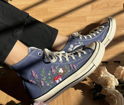 Lavender Mushroom Garden Converse Embroidery