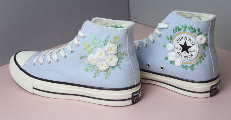 White Roses Converse Embroidery